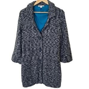 PENDLETON Knit Pea Coat Jacket in Black/White Marled, Size Large